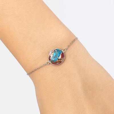 Браслет ювелирный из серебра 925 пробы с бирюзой из нескольких медей - Аризона B-1023 - Изображение 1 из 4