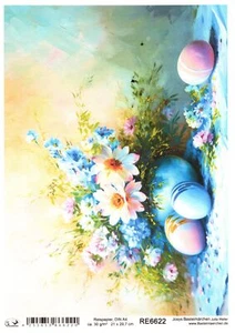 Papel de arroz A4 seda de paja decoupage Pascua coloridos huevos de Pascua flores RE6622 - Imagen 1 de 1