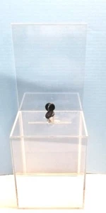 Clear Acrylic Donation Drawing Ballot Tip Box With Lock 2 Keys with Sign Holder - Picture 1 of 1