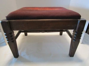 Antique Wood Footstool stool Floral Needlepoint Top rectangular 18 ½” W - Picture 1 of 10