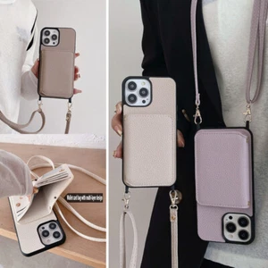 Para iPhone 14 Pro Max 13 12 11 Cordón Cuero Ranura para Tarjeta Billetera Teléfono Estuche Cubierta - Imagen 1 de 20