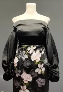 Ted Baker LONDON Sz 0 US 2 ADALLI Evening Off Shoulder Black Floral Print Dress - Picture 1 of 8