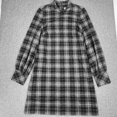 NEW! Calvin Klein Sheath Dress Plaid Gray Black Mock Neck 8 Petite Long Sleeve - Image 1 of 4