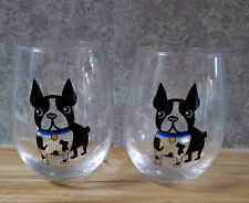 Boston Terrier Dog Stemless Wine Glasses Frenchie Cocktail Barware Circleware
