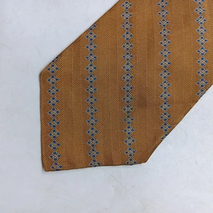 Hickey Freeman Men’s Necktie Bronze Brown Geometric Striped Pattern Tie USA 57x4 - Picture 1 of 5
