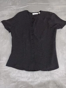 Chaus Blouse Women's 10 P Black White Tiny Polka Dot Semi Sheer Shoulder Pads - Picture 1 of 6