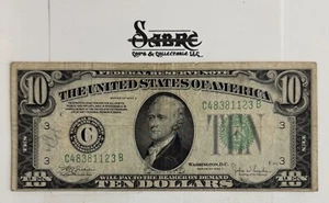 1934-C 10 $ Federal Reserve Note Series C Philadelphia "C" Print Shift Error - Bild 1 von 2