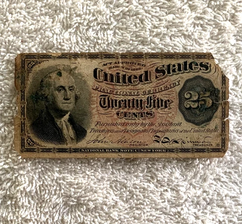 1863 WASHINGTON 25C NOTE - CIVIL WAR FRACTIONAL CURRENCY Cover
