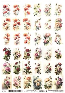 Papel de arroz A4 seda de paja decoupage técnica para servir flores rosas amapola RE2314 - Imagen 1 de 1