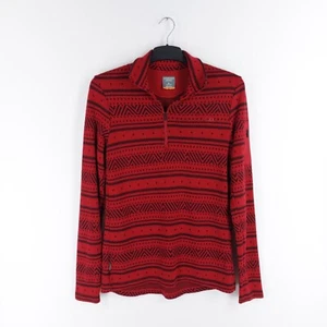 Icebreaker Merino Women's Size Large Red Black Fair Isle 1/4 Zip Top Thumbholes - Picture 1 of 10