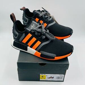 Adidas NMD R1 Core Black Orange Grey Running Shoes G55575, Men's Size 14
