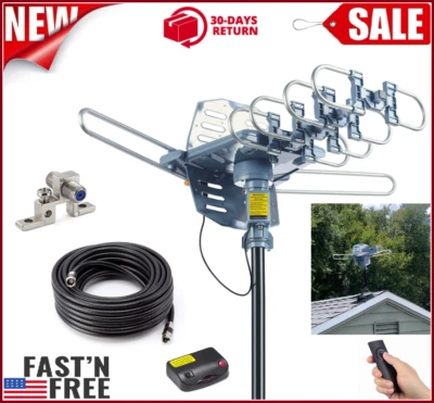 150 Miles Outdoor Digital HDTV Amplified Antenna Wireless Remote Control VHF/UHF - Image 1 of 4