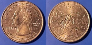 USA 2002 P Washington 1/4 Mississippi KM-335 Copper-nickel clad copper aUNC #105 - Picture 1 of 2