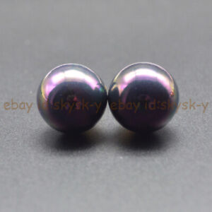 Pretty 8/10/12mm Genuine White Black Gold Shell Pearl Gold-plated Stud Earrings
