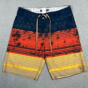 Volcom Board Shorts Mens 31 Blue Orange Striped 4 Way Stretch Swim Surf 10" - Picture 1 of 7