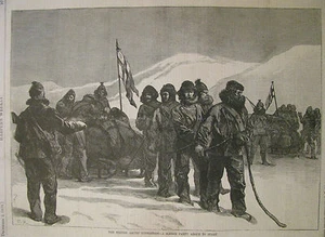 BRITISH ARCTIC EXPEDITION SLEDGE PART OVER BROKEN ICE, HARPER’S WEEKLY 1876 - Picture 1 of 2
