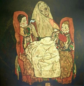 Egon Schiele, Mother With Two Children, Plate Signed Chromolithograph - Picture 1 of 6