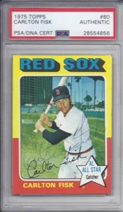 Tarjeta Topps autografiada por Carlton Fisk 1975 #80 Medias Rojas - PSA/ADN 28554856 - Imagen 1 de 2