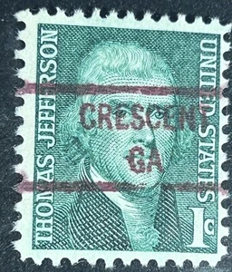 CRECENT, GEORGIA Precancel TYPE 841 on a One Cent Thomas Jefferson Stamp - Picture 1 of 1