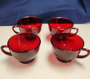 4 PC Vintage Anchor Hocking Royal Ruby Red Depression Glass Tea Mugs Coffee Cups - Picture 1 of 4