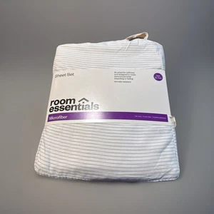 Room Essentials Full Size Microfiber 3 Piece Sheet Set Striped New In Bag Twin - Picture 1 of 3