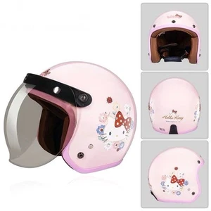 Hello Kitty Floral Print Ladies Jet Helmet Half Helmet with Pink Shield #PCKE6P - Picture 1 of 8