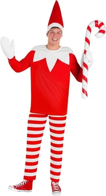 男式顽皮精灵服装成人圣诞老人助手套装甘蔗圣诞假期 M-3XL — 第 1/4 张图片