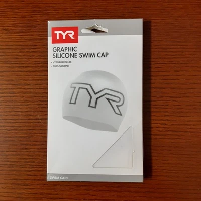 Tyr Graphic 100 White Silicone Swim Cap Adult Size Large Tyr Logo New - Image 1 of 4