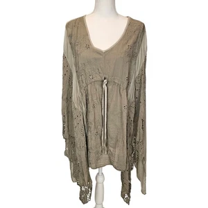 Blusa túnica Tempo Paris talla S/M gris con ojales Lagenlook manga alada de hadas - Imagen 1 de 7