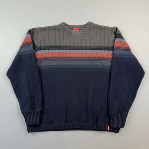 Vintage Levis Sweater Mens Medium Striped Knit Crewneck Pullover Jumper - Picture 1 of 9