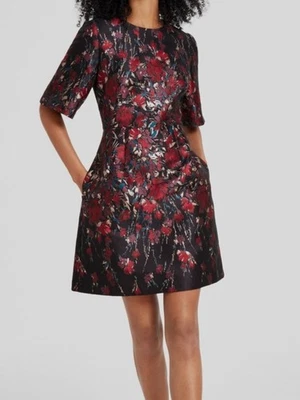 Vince Camuto Women's Black Brocade Lined Fit & Flare Dress Petite Size-4P - Image 1 of 2