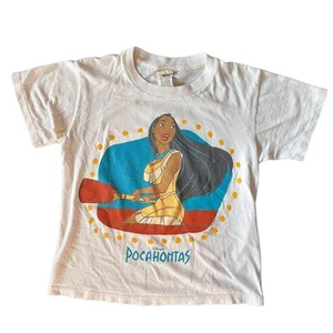 Rare Vintage 90s Single Stitch Disney Pocahontas Double Sided Shirt Youth AOP - Picture 1 of 7