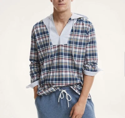 Brooks Brothers Hoodie Madras Popover Oxford Men’s Size L Cotton Shirt Jacket - Image 1 of 4