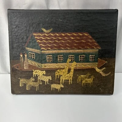 Original Folk Art Oil Painting Mary Beth Baxter Noah's Ark Unframed 8x10 Signed - Image 1 of 4