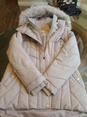 Susan Graver Water Resistant Quilted Puffer Jacket with Hood Grey - Image 1 of 4