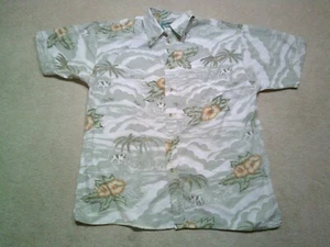 Vintage Big Dogs Hawaiian Button Up Shirt Mens Medium Beige AOP - Picture 1 of 9