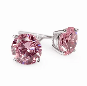 3.50 Ct, Pink Round Treated Diamond Earrings Clarity VVS1- Birthday Gift - Picture 1 of 3