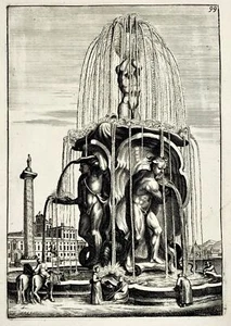 1662 Dekorativer Barockbrunnen mit römischer Säule, Boeckler, Gartengestaltung - Bild 1 von 2