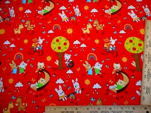 Tessuto bambino di Yard animali carini che giocano in bicicletta scivoli rosso bambini cotone premium - Foto 1 di 2