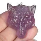 Top 1.77" Natural Amethyst Hand Carved Wolf Head Pendant  #37D85