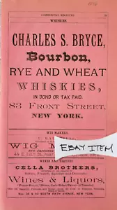 1886 Anuncio de Nueva York Charles S. Bryce bourbon whiskies de centeno y trigo - Imagen 1 de 2