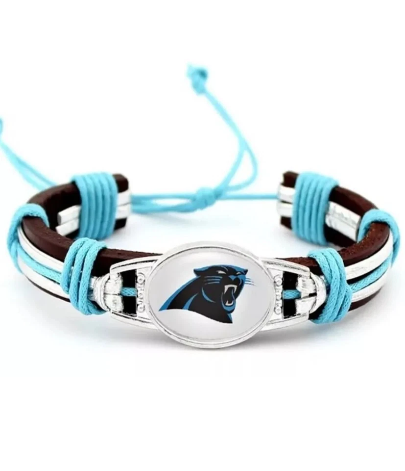 Carolina Panthers 皮革扭结男女通用手链美国库存1天内免运费! — 第 1/1 张图片