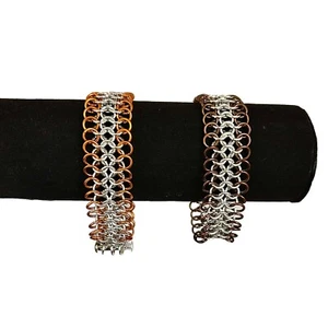 European 4-in-1 Chainmail Bracelet SZ 7 Color Silver & Orange, Silver & Brown - Picture 1 of 4