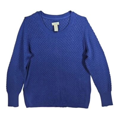 Suéter tejido con cable suelto de algodón azul real XL CARIBBEAN JOE para mujer Foto 1 de 4