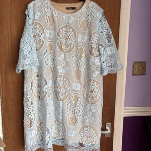 Boohoo Plus Size 22 Blue All Over Lace Shift Dress Short Sleeved - Picture 1 of 9