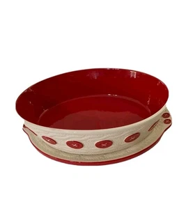 Temptations Rojo Acogedor Cable Tejido Navidad 3 Qt Cerámica Panadero con Plato Excelente - Imagen 1 de 11