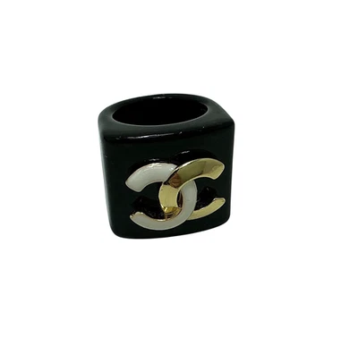 Coco Chanel CC Ring black gold white Vintage - Image 1 of 4