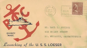 11 Sep 1943 Naval Cover, Launching of USS Loesser DE-680, Quincy MA - Picture 1 of 2
