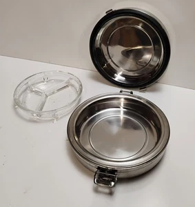 Vintage Metall Gummidichtung Mahlzeit Packung mit Glas Pyrex Einsatz Lebensmittel Aufbewahrung Behälter 10" - Bild 1 von 18