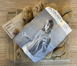 Vintage Munrospun SWEATER KIT Cardigan Wool Scotland Tan + Tweed Skirt Fabric - Picture 1 of 7